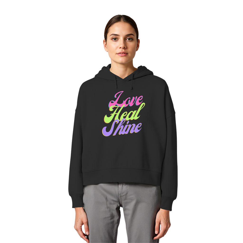 Women Organic Boxcut Hoodie „Love Heal Shine"
