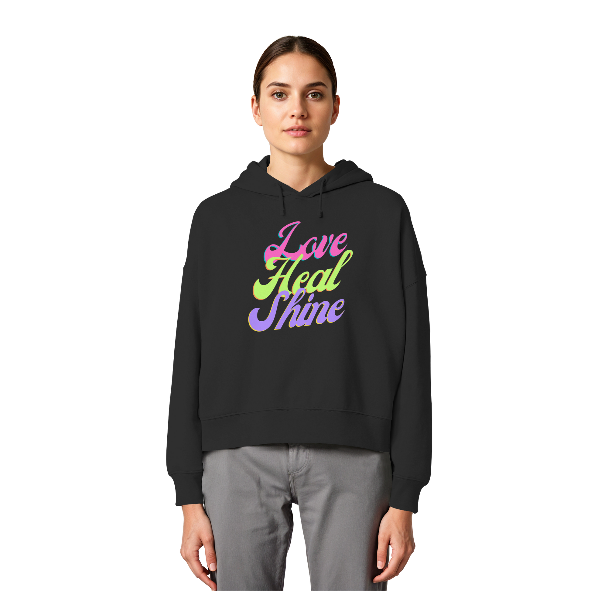 Women Organic Boxcut Hoodie „Love Heal Shine"