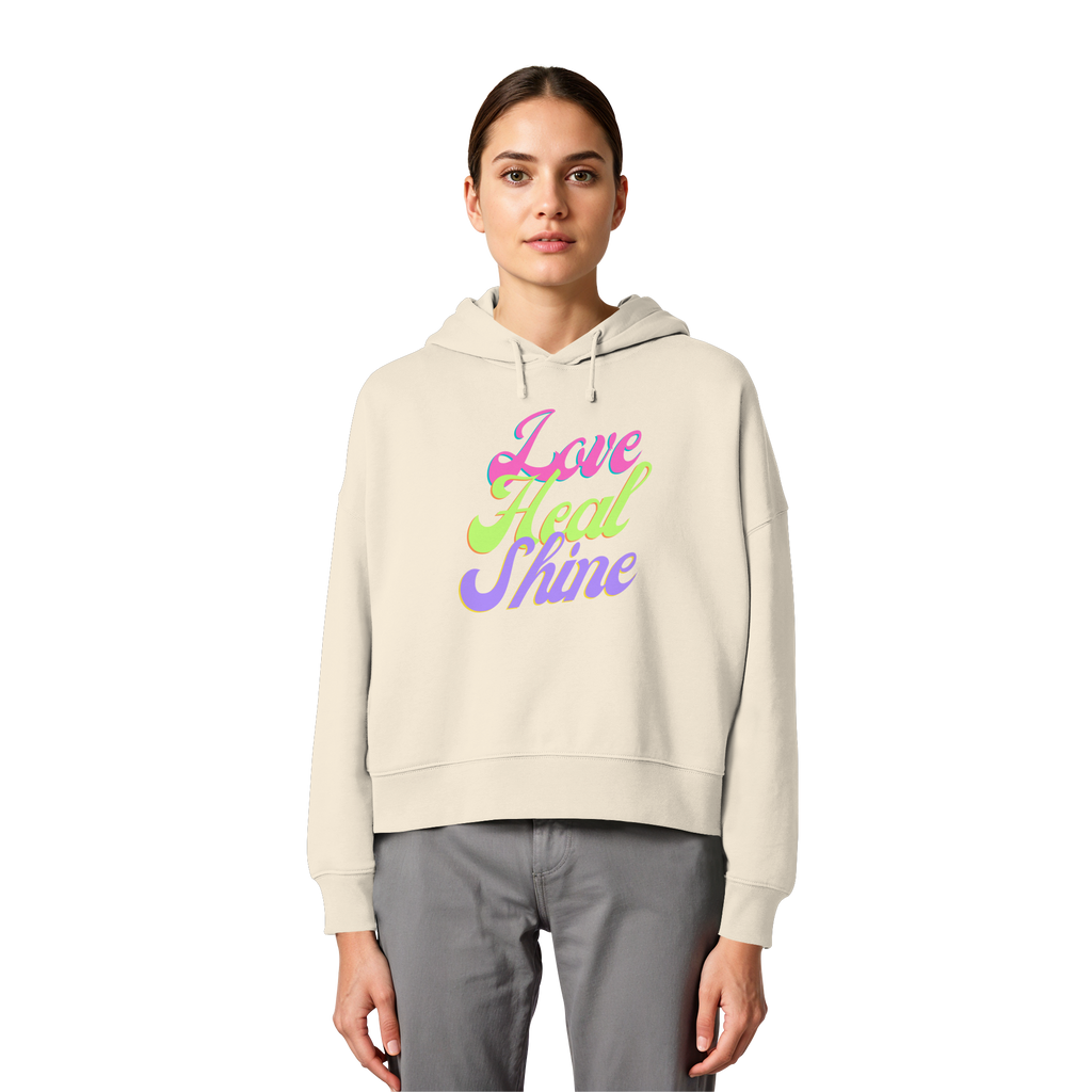 Women Organic Boxcut Hoodie „Love Heal Shine"