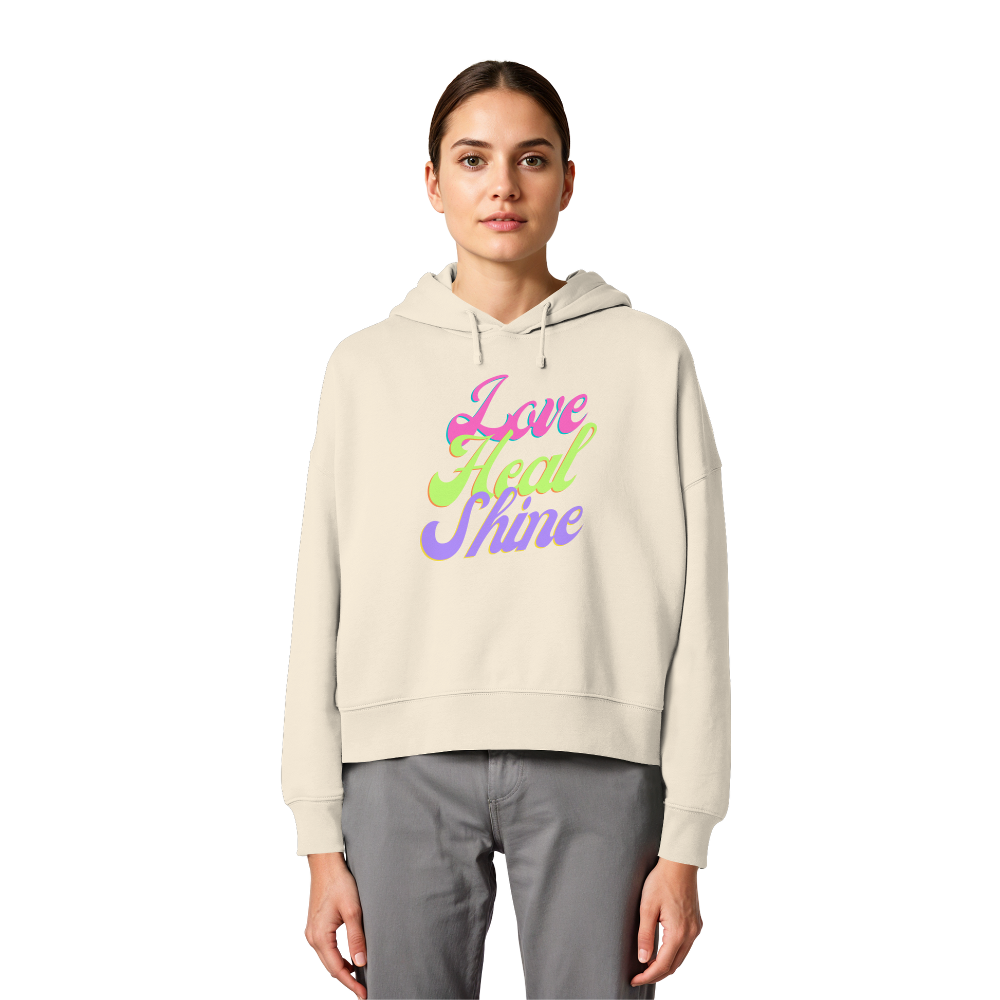 Women Organic Boxcut Hoodie „Love Heal Shine"
