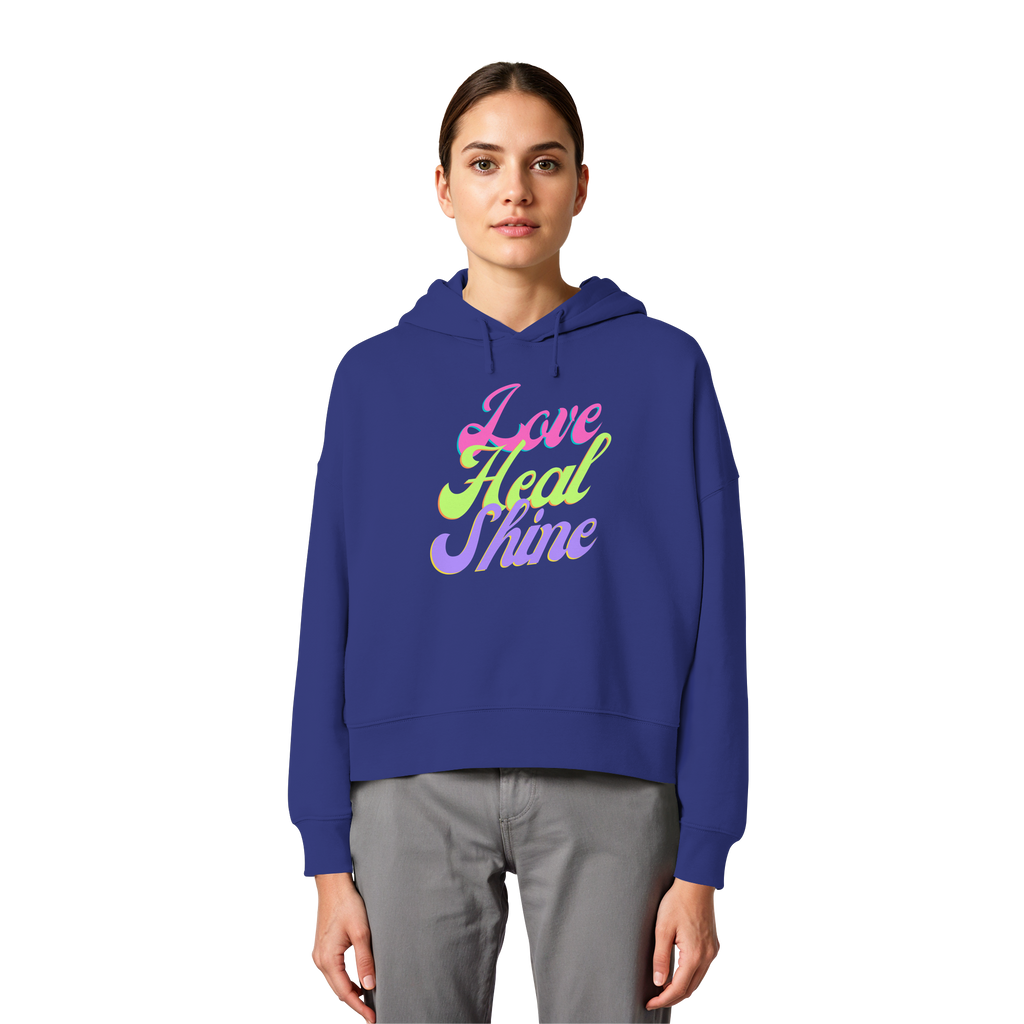 Women Organic Boxcut Hoodie „Love Heal Shine"