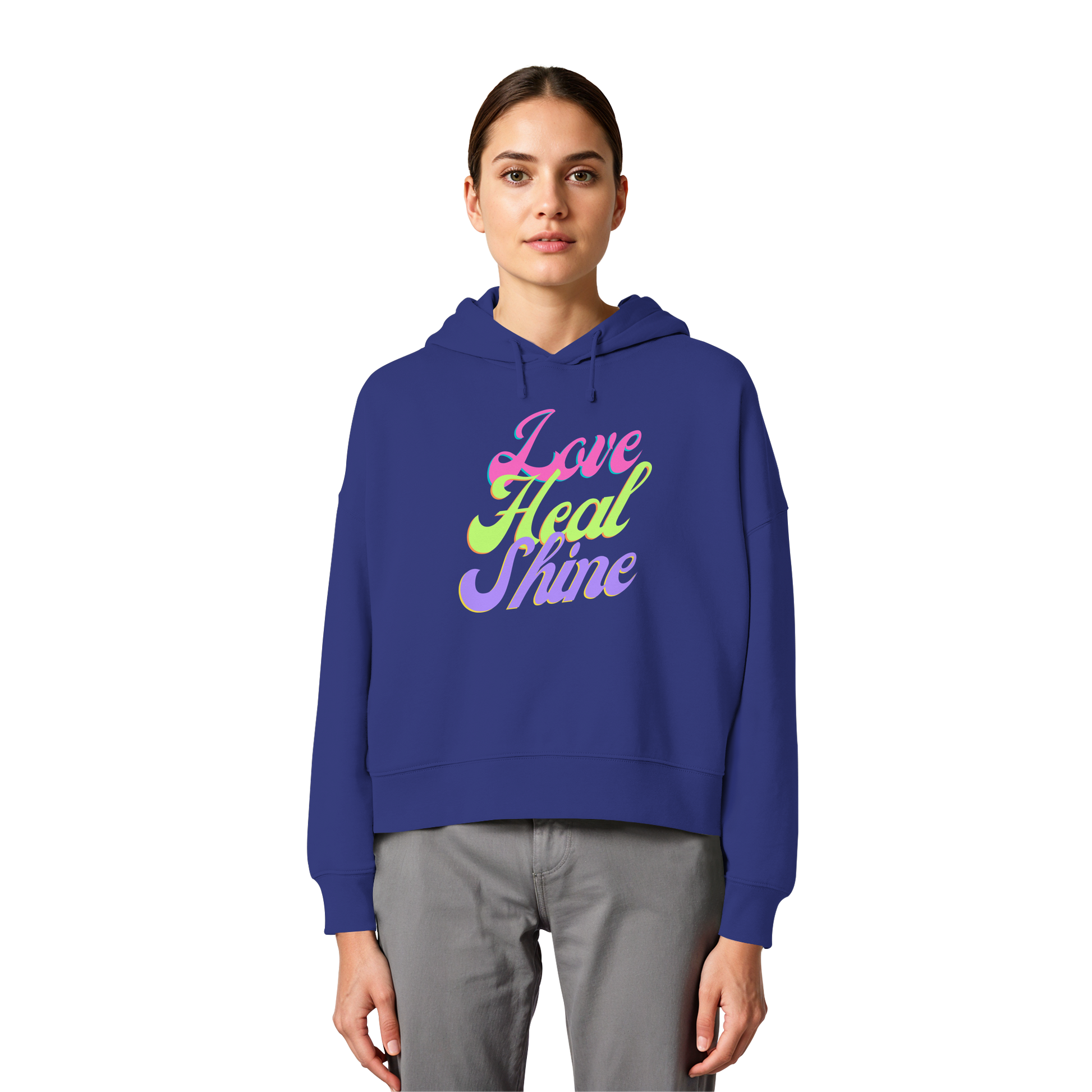 Women Organic Boxcut Hoodie „Love Heal Shine"
